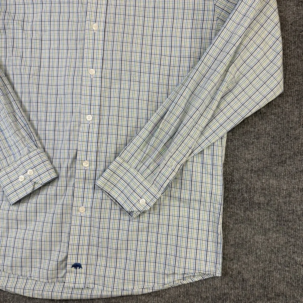 Onward Reserve Shirt Mens Extra Large Blue Green Plaid Tailored Fit Non Iron
